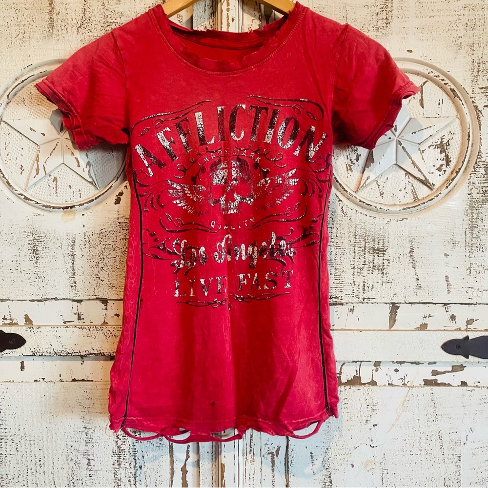 Affliction Red Graphic T-Shirt